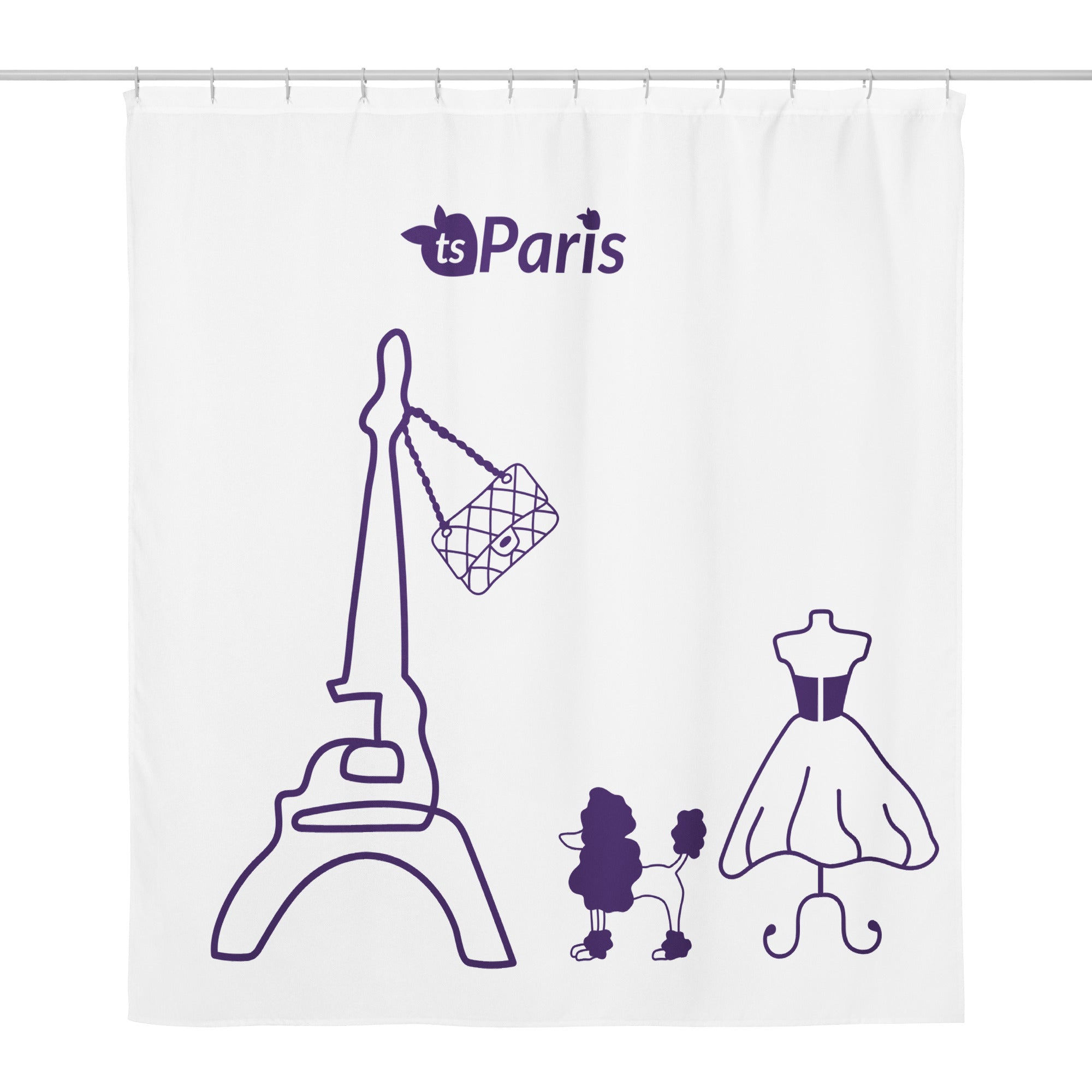 tsgabrielle® • Paris - Fashion Week • Shower Curtain • White • 71” x 74”