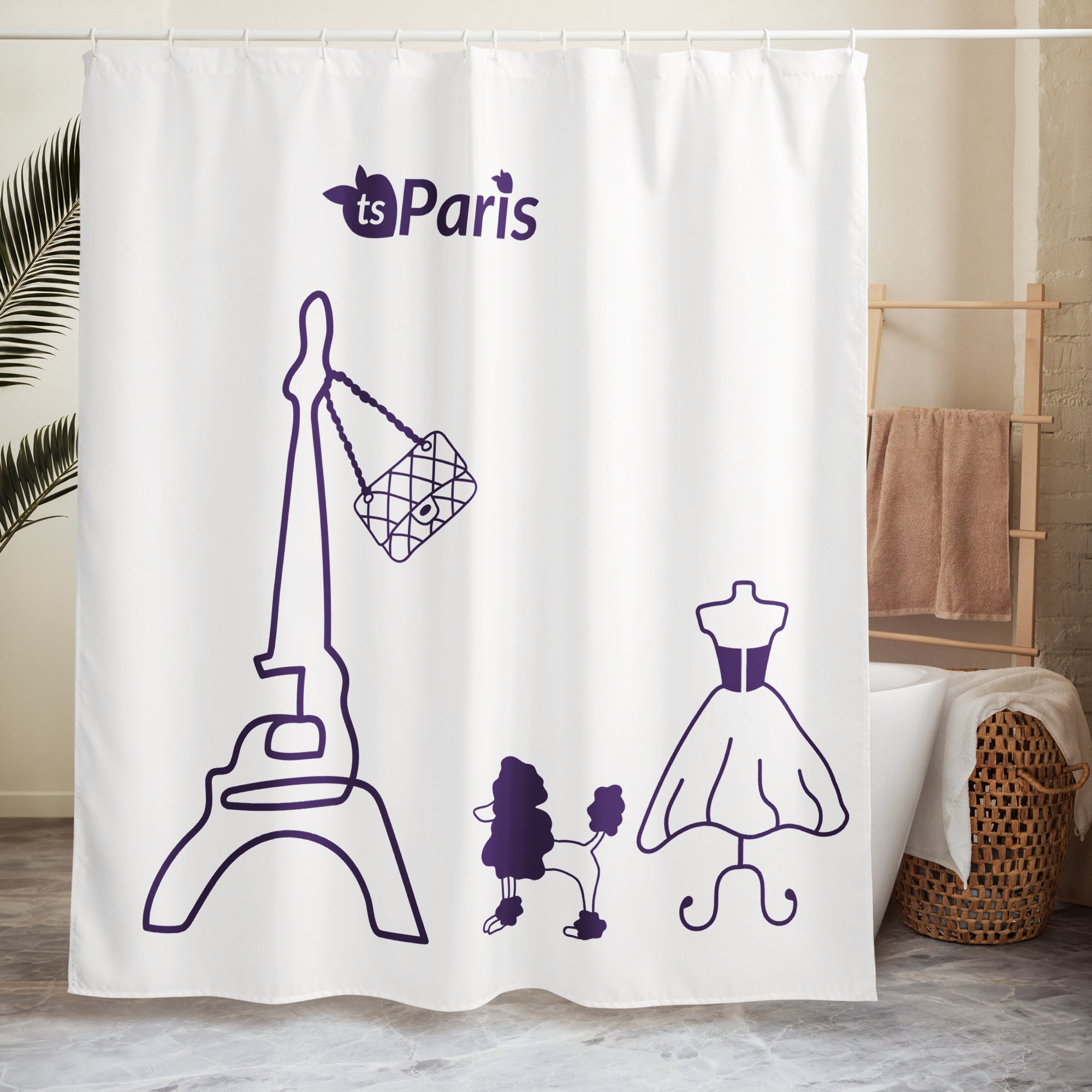 tsgabrielle® • Paris - Fashion Week • Shower Curtain • White • 71” x 74”