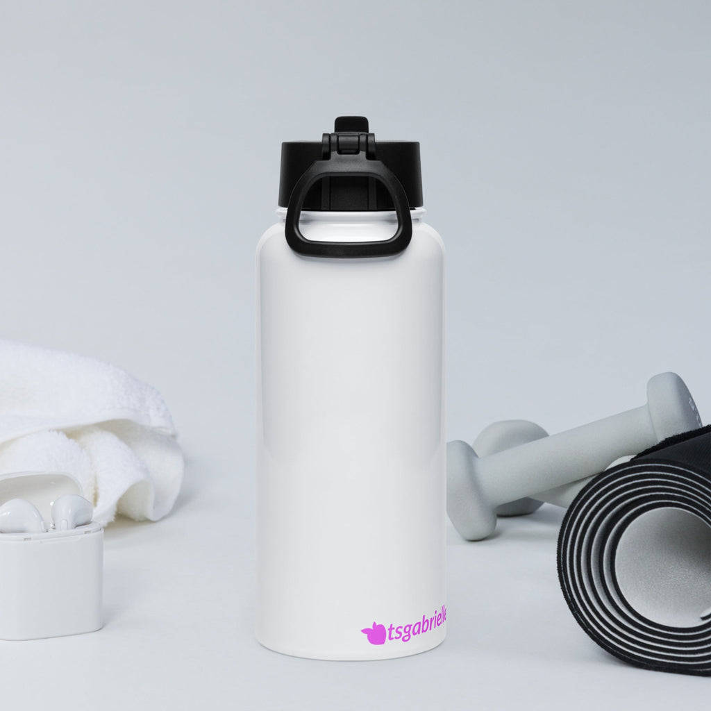 tsgabrielle® • Flamant Rose • Water Bottle with a Straw Lid • Stainless Steel • White • 32 oz