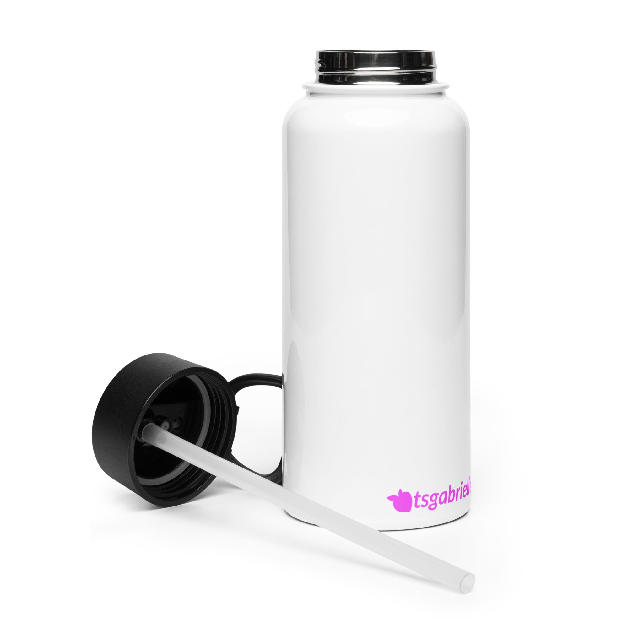 tsgabrielle® • Flamant Rose • Water Bottle with a Straw Lid • Stainless Steel • White • 32 oz