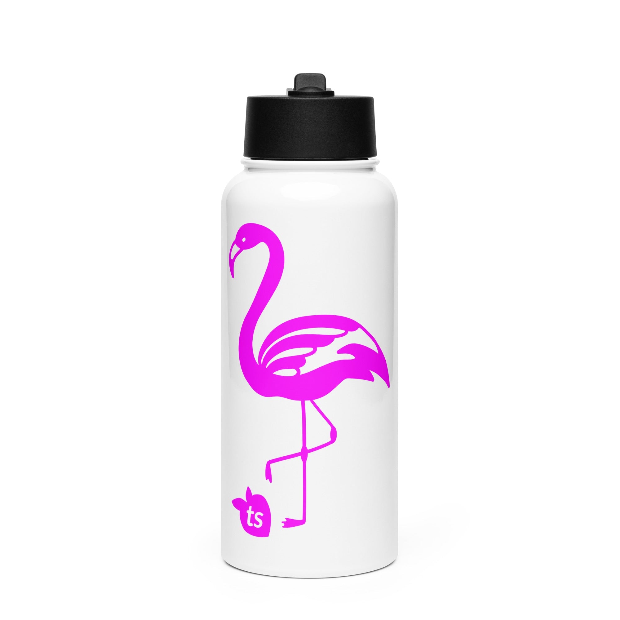 tsgabrielle® • Flamant Rose • Water Bottle with a Straw Lid • Stainless Steel • White • 32 oz
