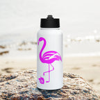 tsgabrielle® • Flamant Rose • Water Bottle with a Straw Lid • Stainless Steel • White • 32 oz
