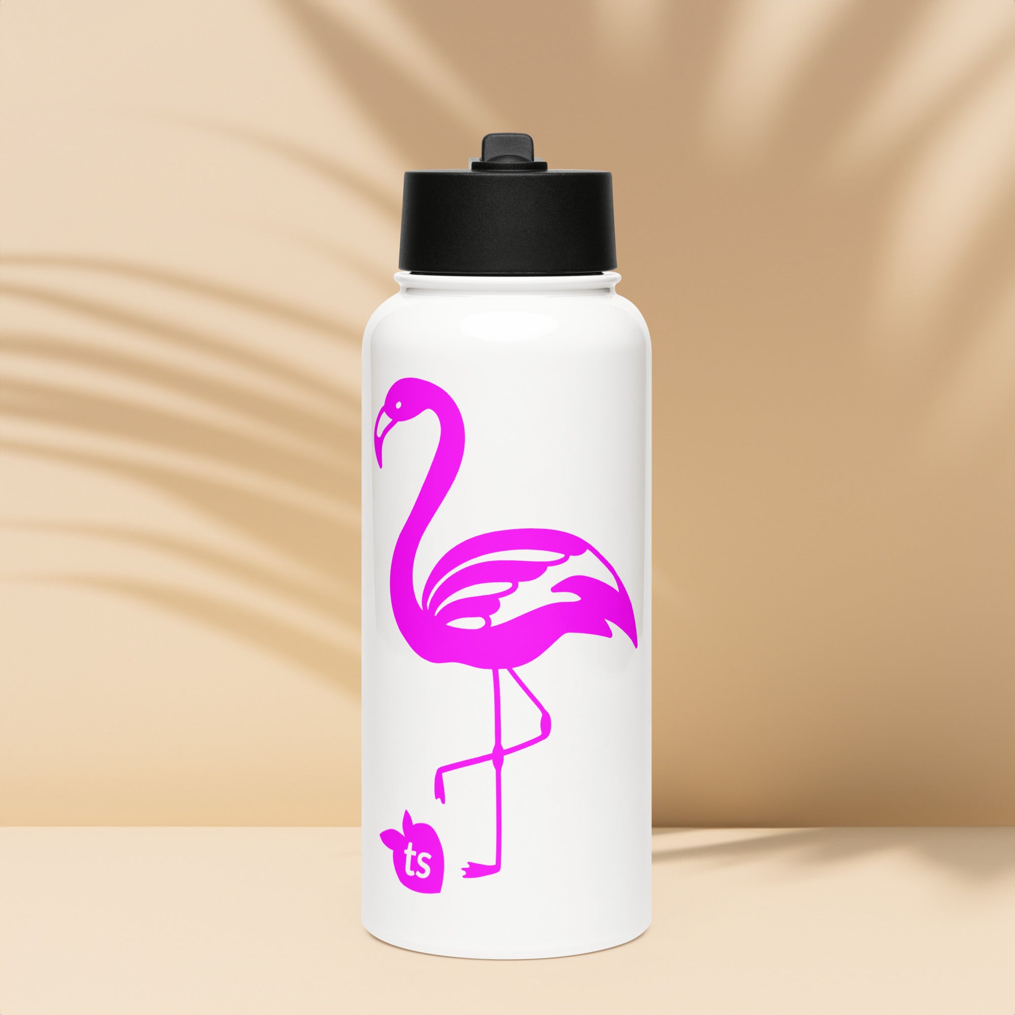 tsgabrielle® • Flamant Rose • Water Bottle with a Straw Lid • Stainless Steel • White • 32 oz