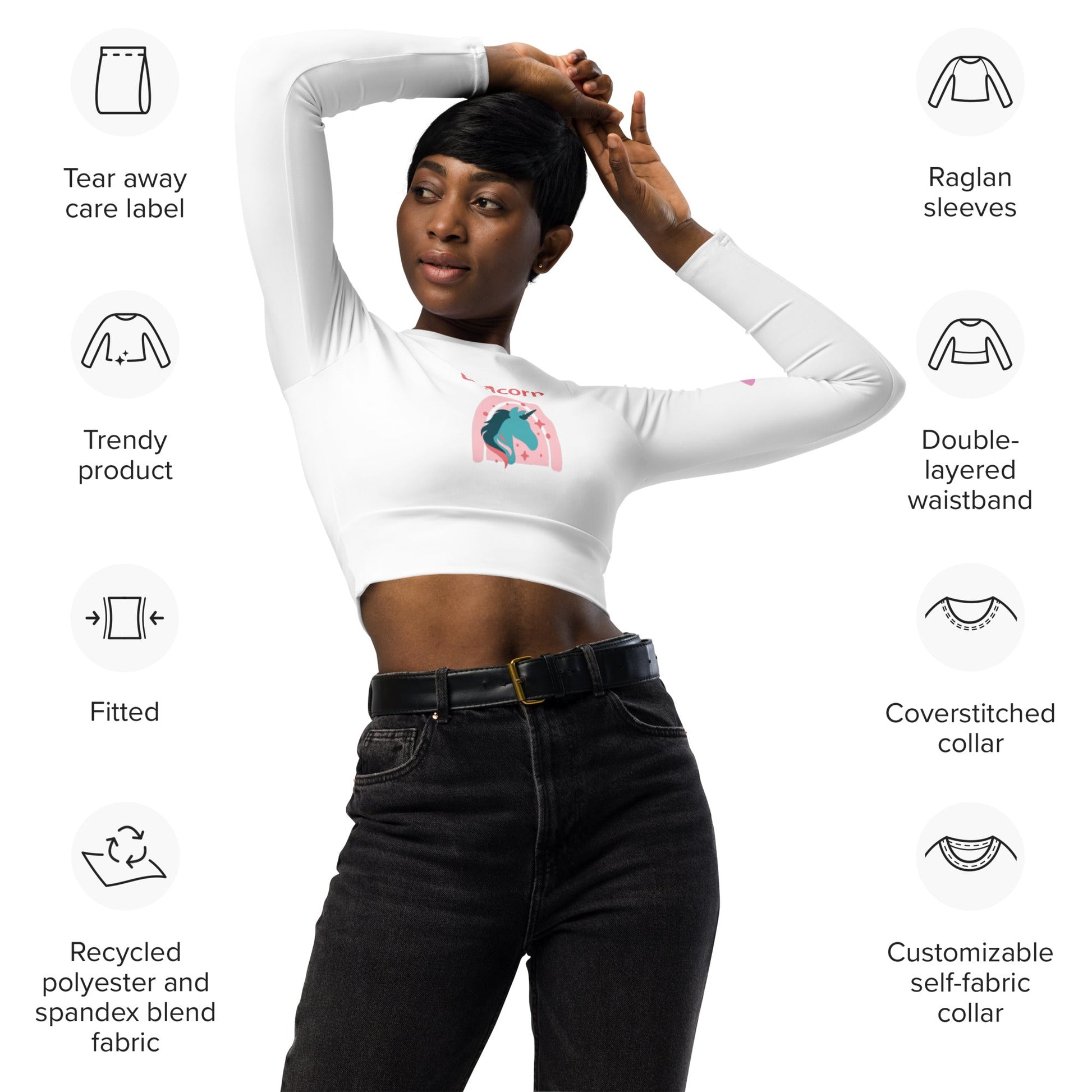 Trans / Women's Recycled Long - Sleeve Crop Top (Unicorn) • tsgabrielle™ USA • • Trans / Women's Recycled Long - Sleeve Crop Top (Unicorn)