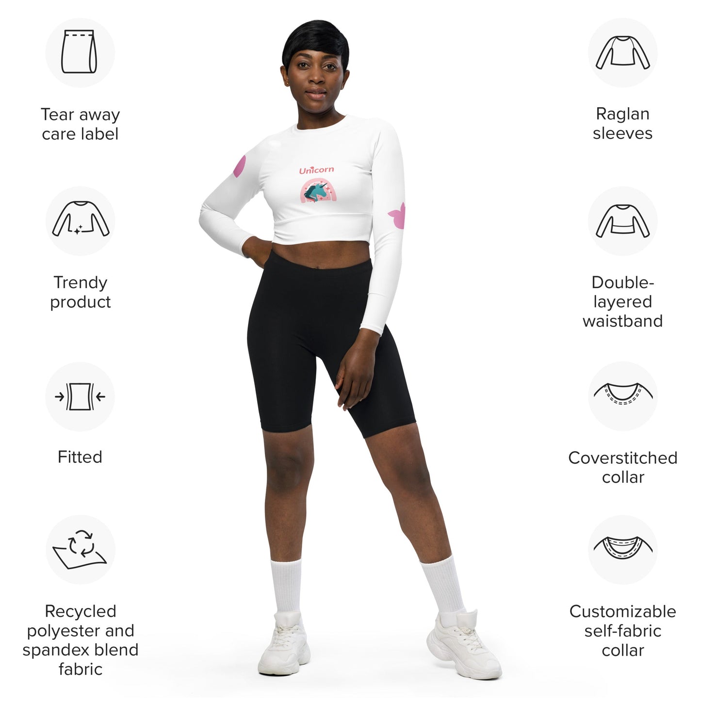 Trans / Women's Recycled Long - Sleeve Crop Top (Unicorn) • tsgabrielle™ USA • • Trans / Women's Recycled Long - Sleeve Crop Top (Unicorn)