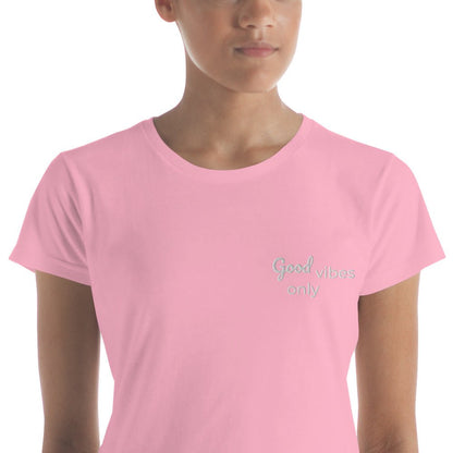 Trans / Women's Short Sleeve T-Shirt - Good Vibes • tsgabrielle™ USA • Apparel & Accessories • Product mockup